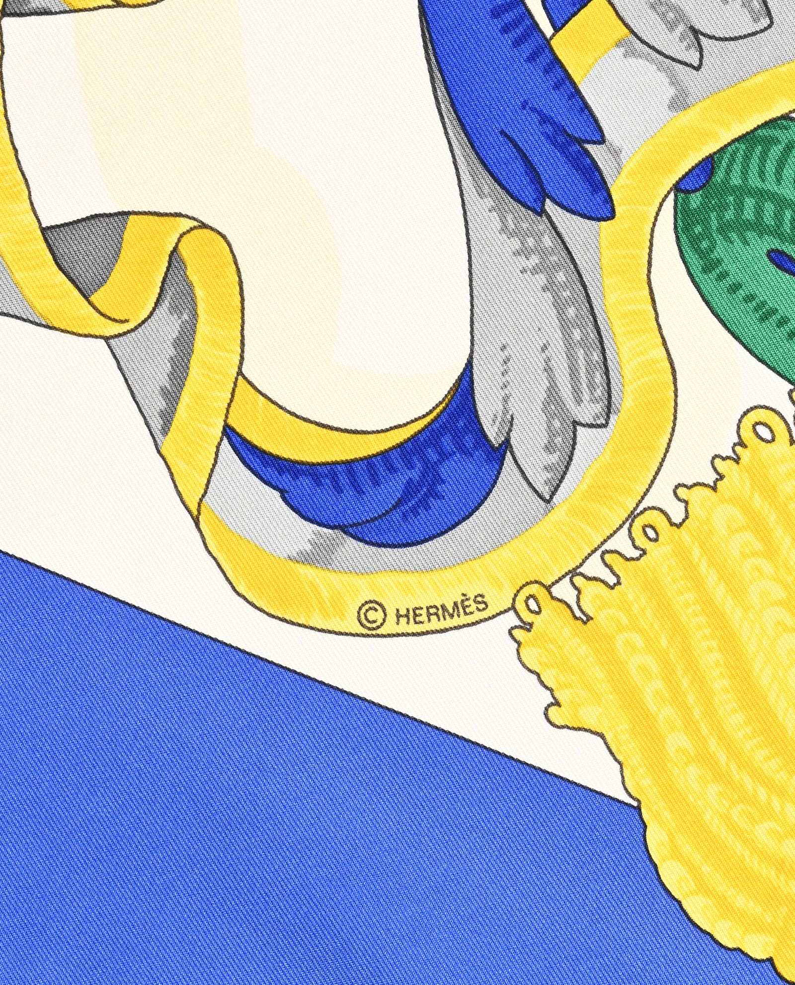 Hermes Le Mors A La Conetable Scarf 90, &pound;310, Accessories, Blue/Yellow, Silk, Other view