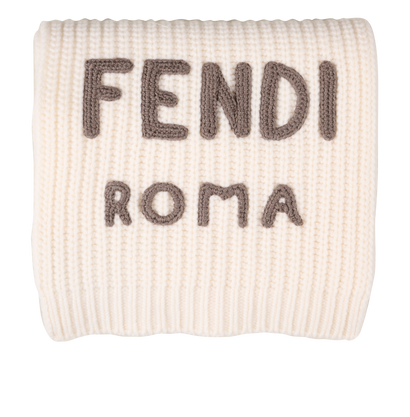 Fendi Logo Knit Scarf, &pound;220, Accessories, Cream, Wool, Front view