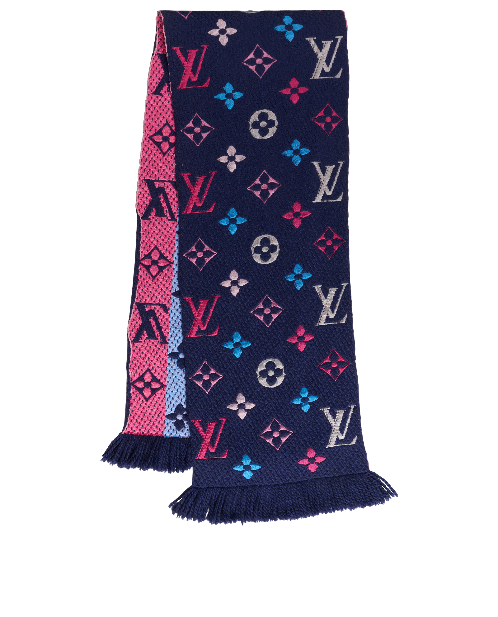 Louis Vuitton Rainbow Monogram Scarf, &pound;320, Accessories, Blue/Pink, Wool, Back view