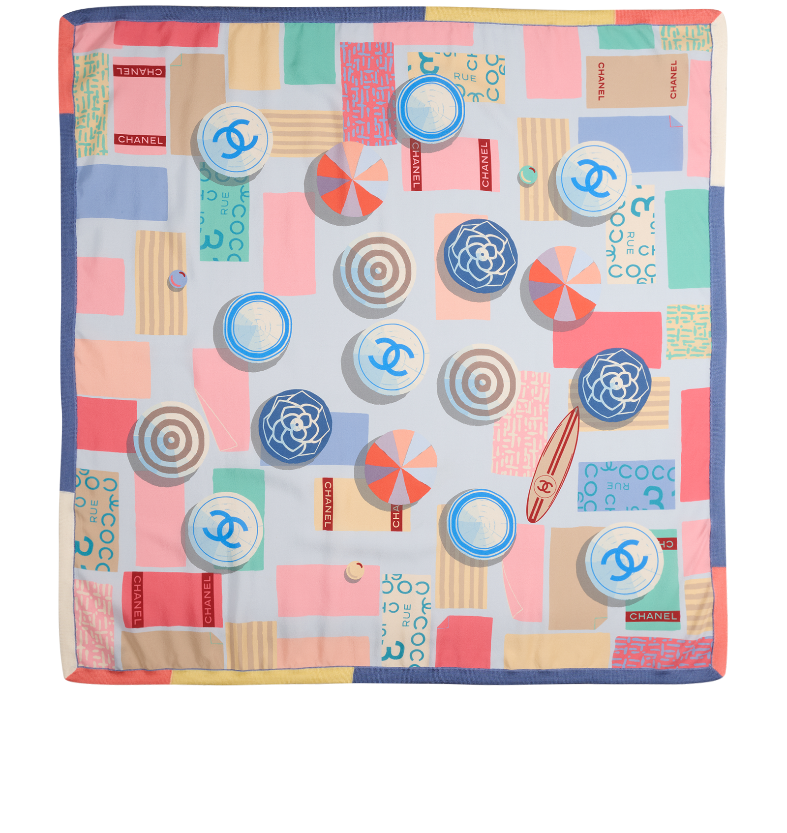 Chanel Logo Signature Print Scarf, &pound;295, Accessories, Blue/Pink/Yellow, Silk, Back view