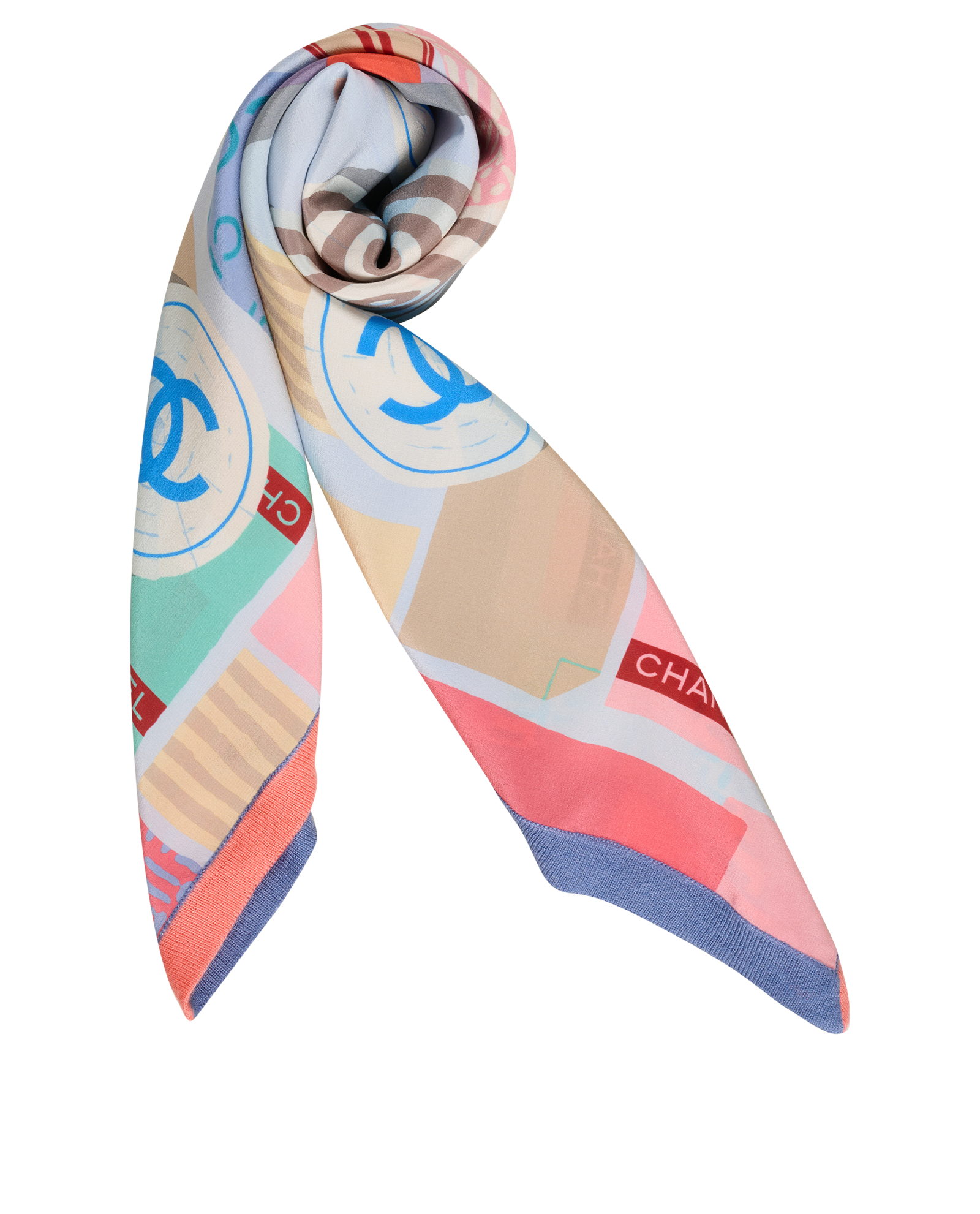 Chanel Logo Signature Print Scarf, &pound;295, Accessories, Blue/Pink/Yellow, Silk, Other view