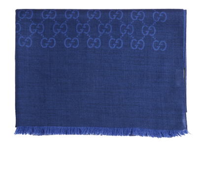 Gucci GG Long Scarf, &pound;195, Accessories, Blue, Silk/Wool, Front view