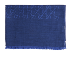 Gucci GG Long Scarf, Wool/Silk, Blue, 3*