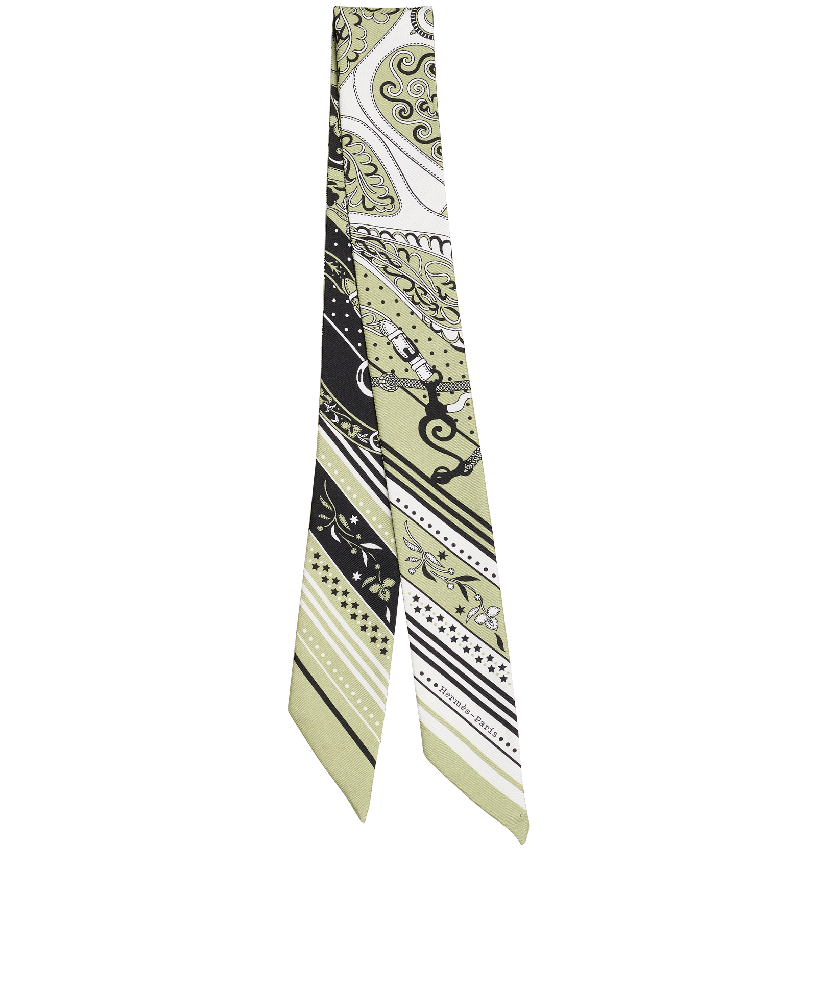 Hermes Amazones Twilly Scarf, &pound;110, Accessories, Black/Green, Silk, Back view