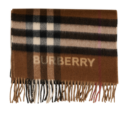 Burberry Contrast Check & Logo Scarf, Cashmere, Beige/Brown, 3*