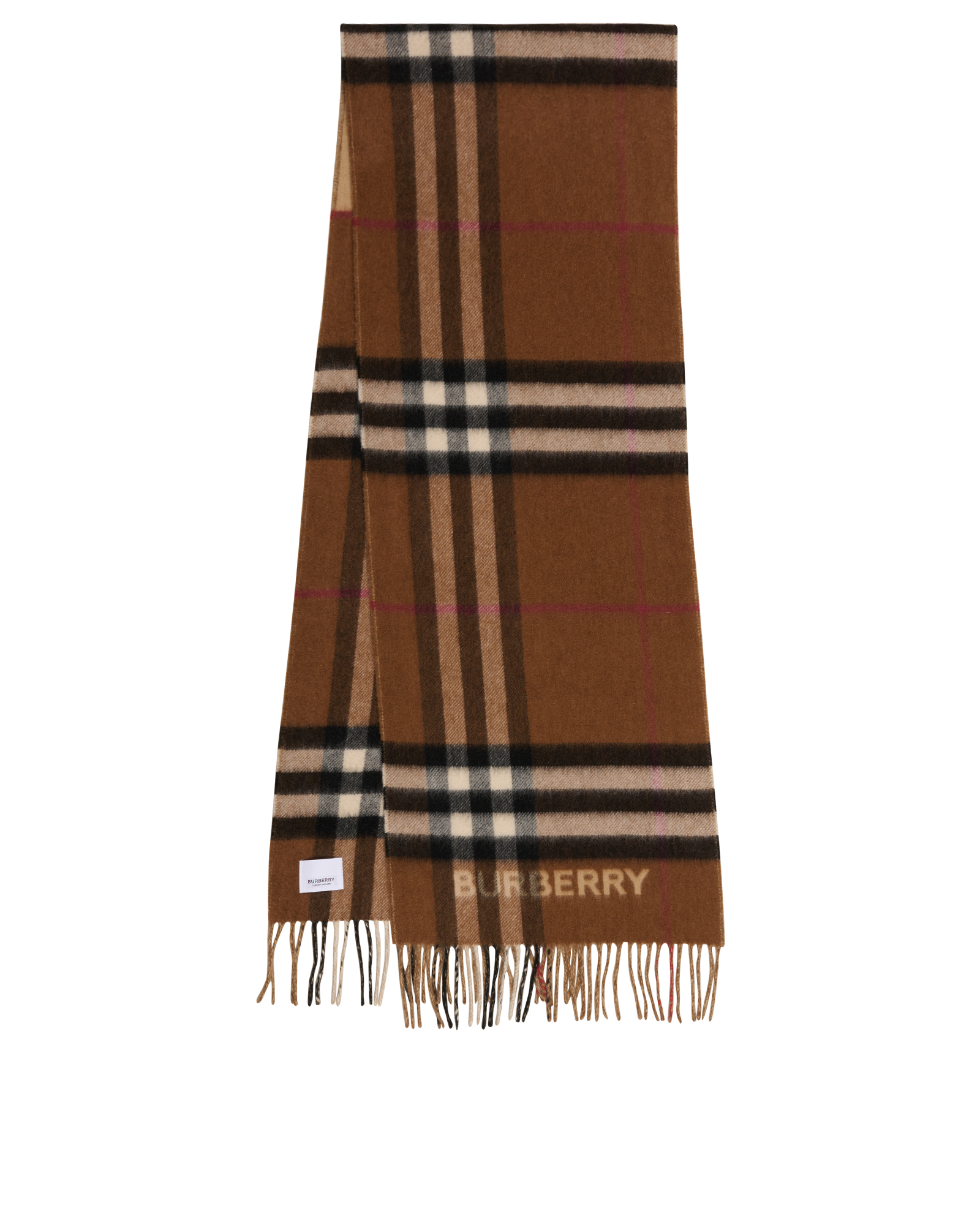 Burberry Contrast Check & Logo Scarf, &pound;250, Accessories, Beige/Brown, Cashmere, Back view