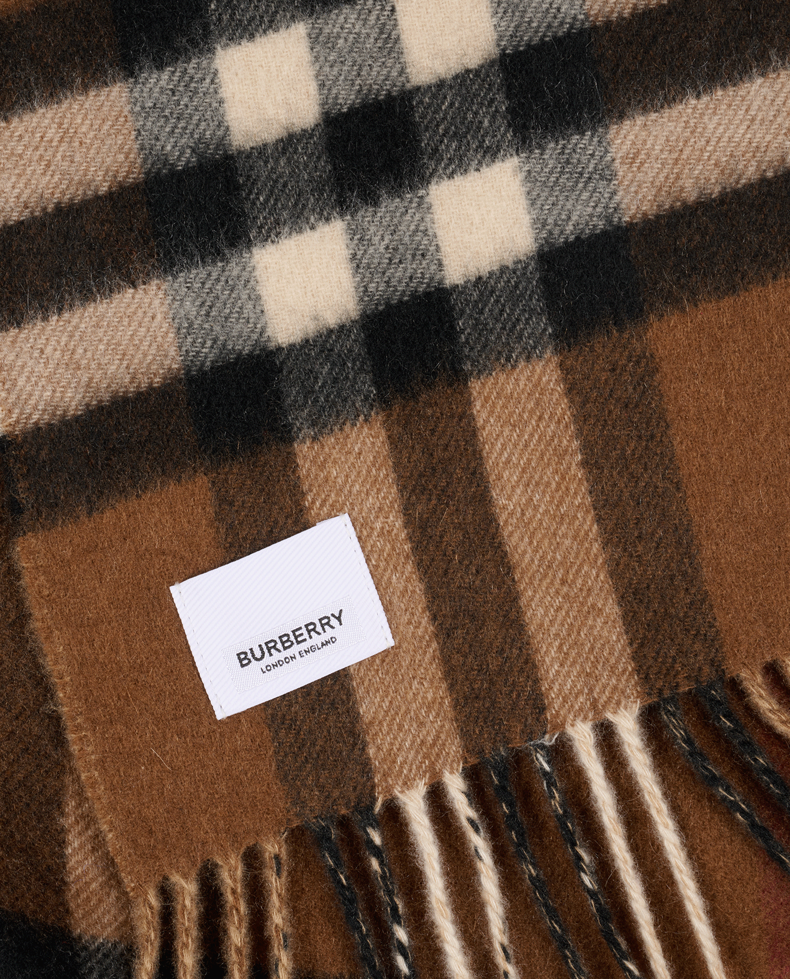 Burberry Contrast Check & Logo Scarf, &pound;250, Accessories, Beige/Brown, Cashmere, Other view