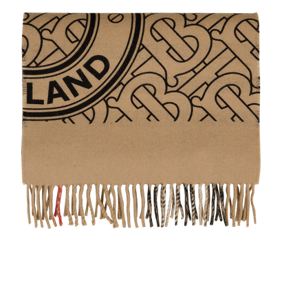 Burberry Reversible TB Monogram & Check Scarf, &pound;250, Accessories, Beige, Cashmere, Front view
