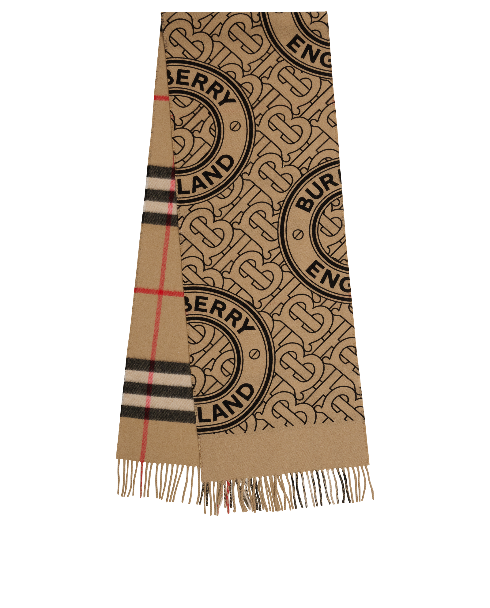 Burberry Reversible TB Monogram & Check Scarf, &pound;250, Accessories, Beige, Cashmere, Back view