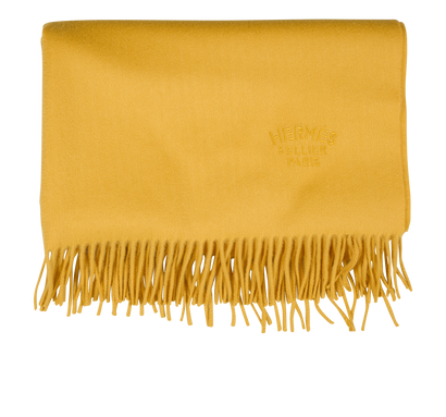 Hermes Logo Fringed Shawl, &pound;350, Accessories, Yellow, Cashmere, Front view