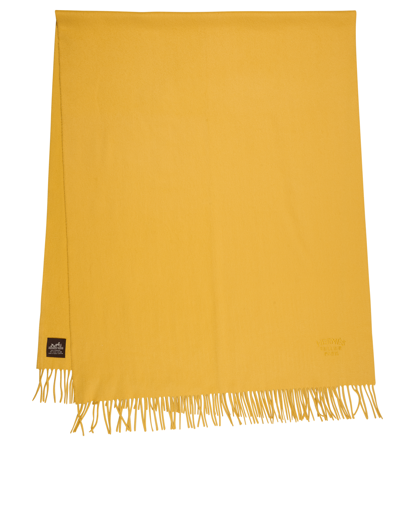 Hermes Logo Fringed Shawl, &pound;350, Accessories, Yellow, Cashmere, Back view