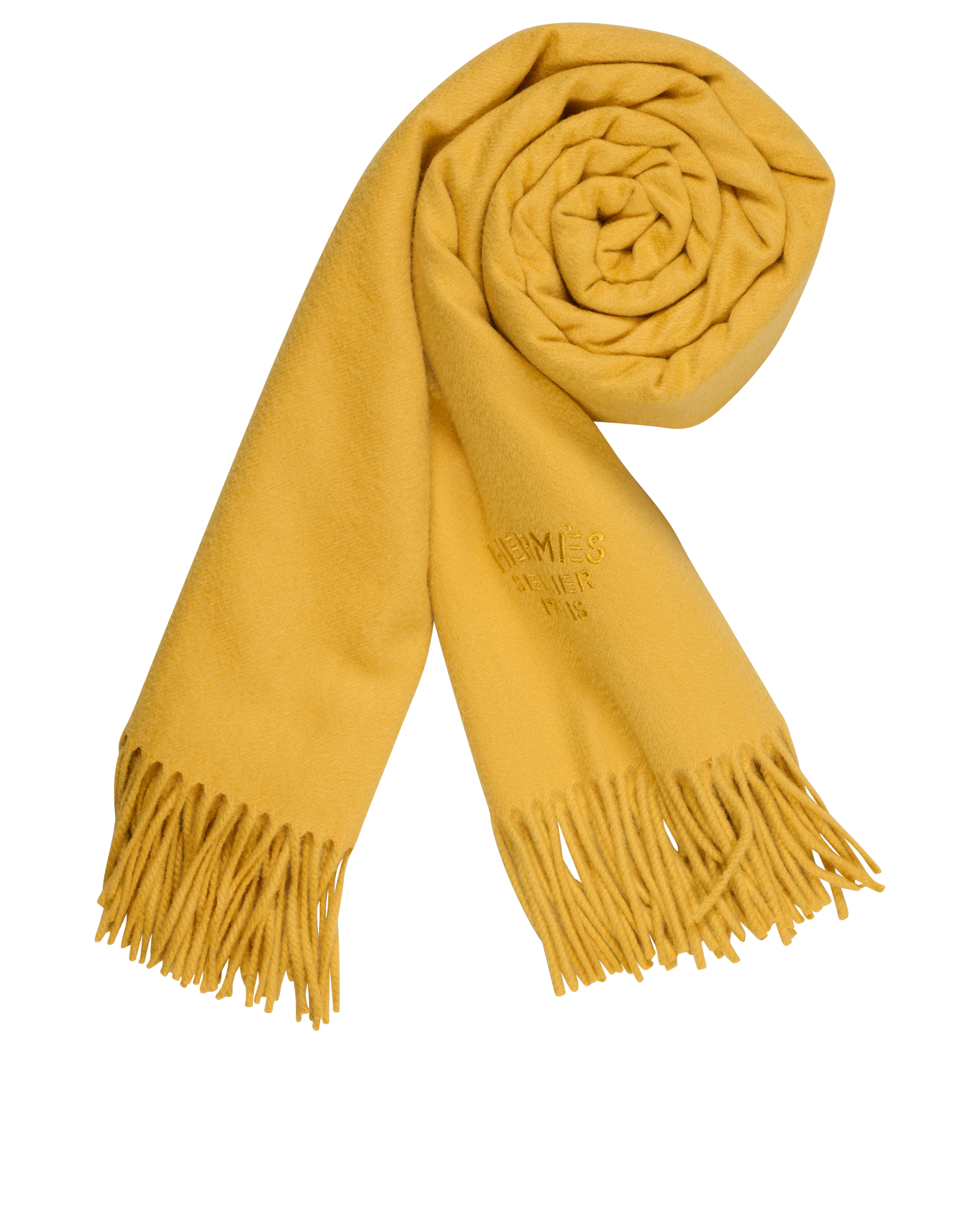 Hermes Logo Fringed Shawl, &pound;350, Accessories, Yellow, Cashmere, Other view