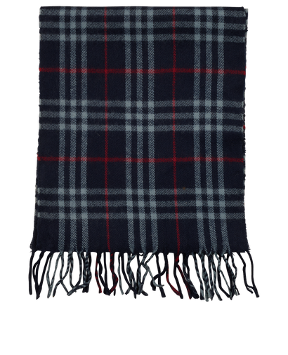 Burberry Plaid Fringed Scarf, &pound;110, Accessories, Navy, Cashmere, Front view