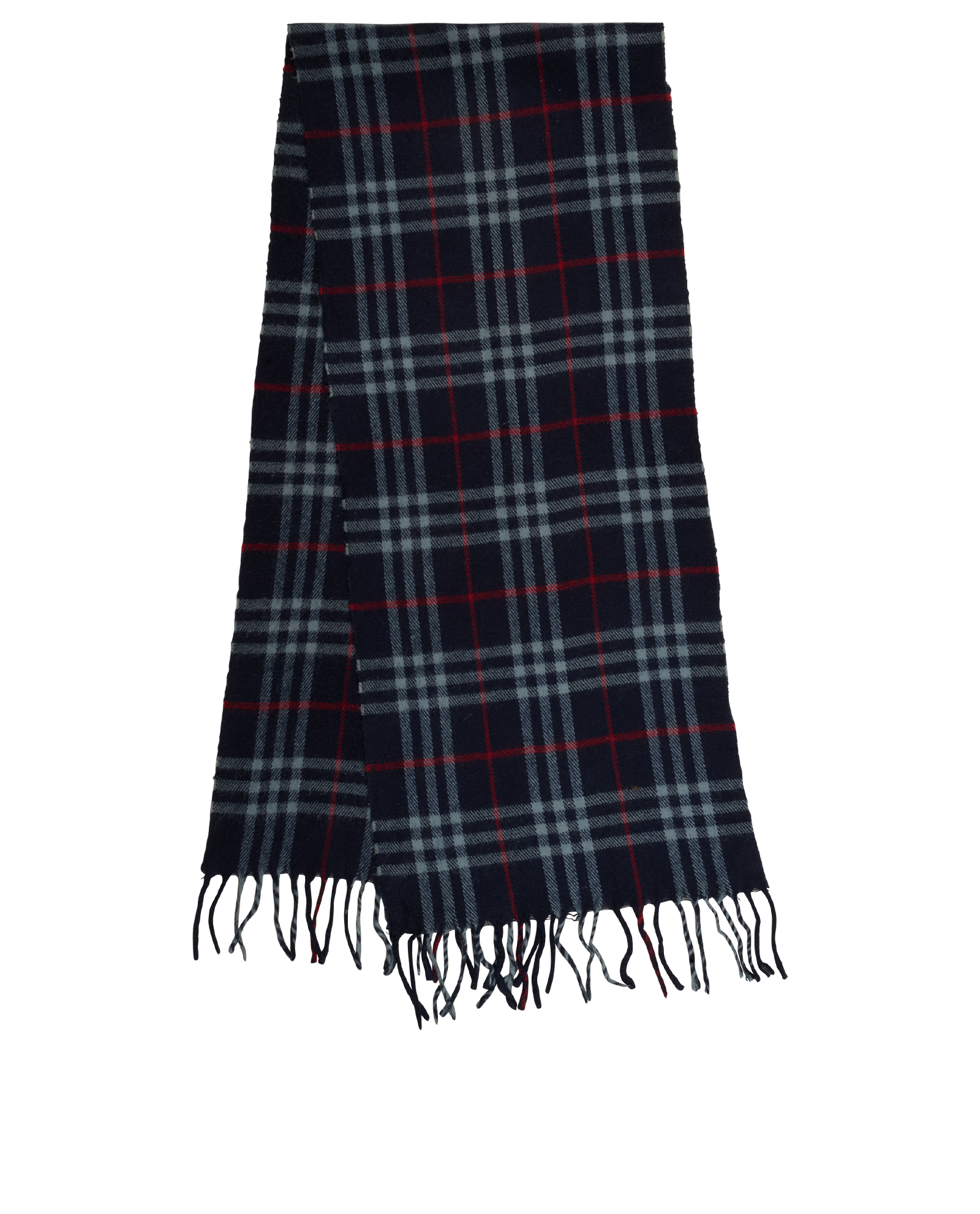 Burberry Plaid Fringed Scarf, &pound;110, Accessories, Navy, Cashmere, Back view