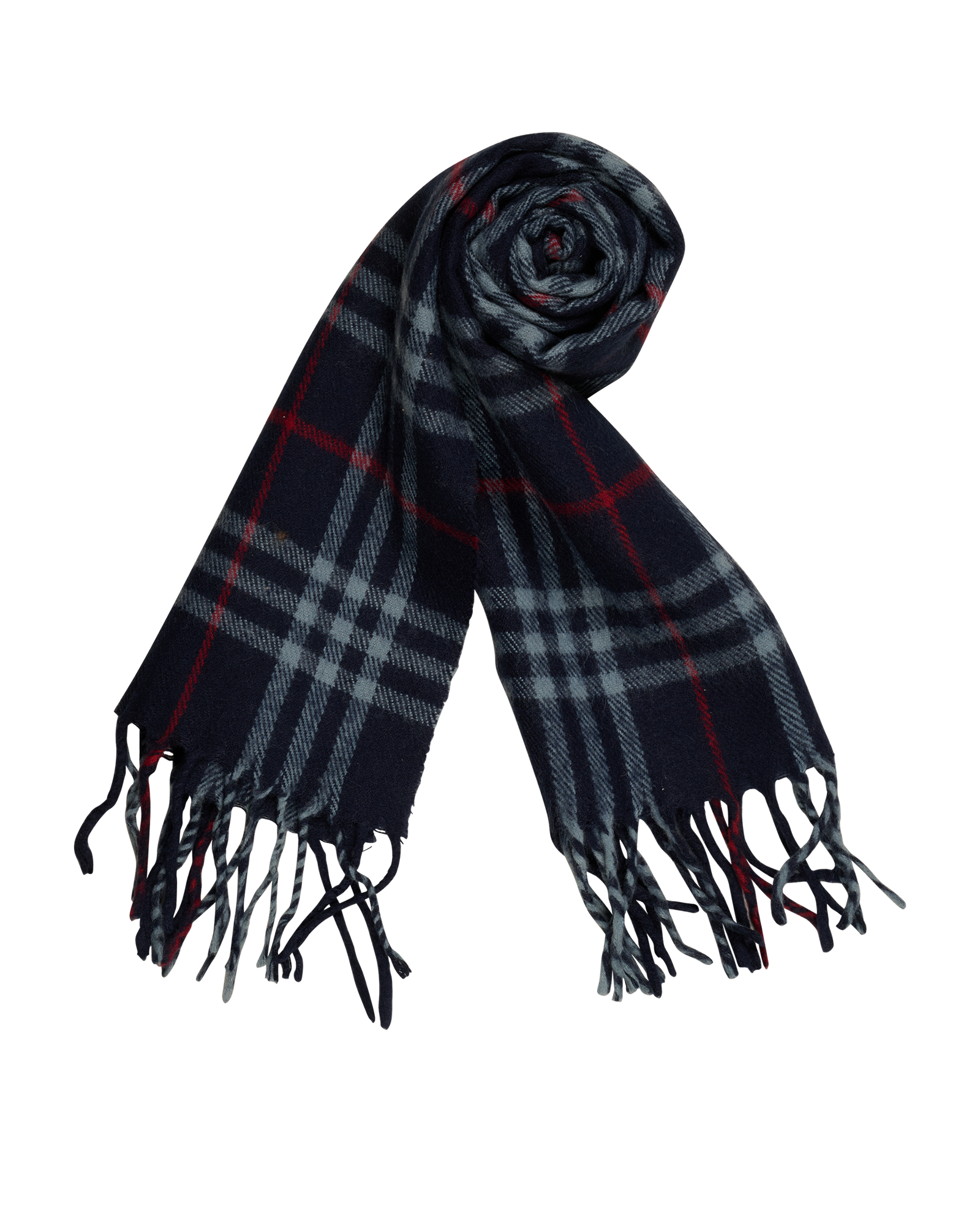Burberry Plaid Fringed Scarf, &pound;110, Accessories, Navy, Cashmere, Other view