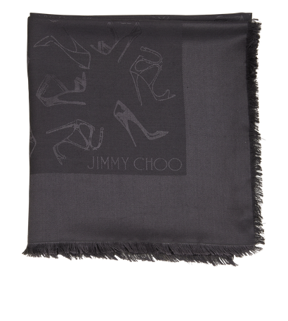 Jimmy Choo Shoe Print Scarf, &pound;150, Accessories, Grey, Silk/Wool, Front view