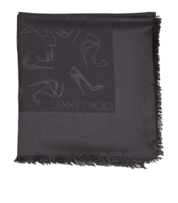 Jimmy Choo Shoe Print Scarf, Silk/Wool, Grey, MII, 1*