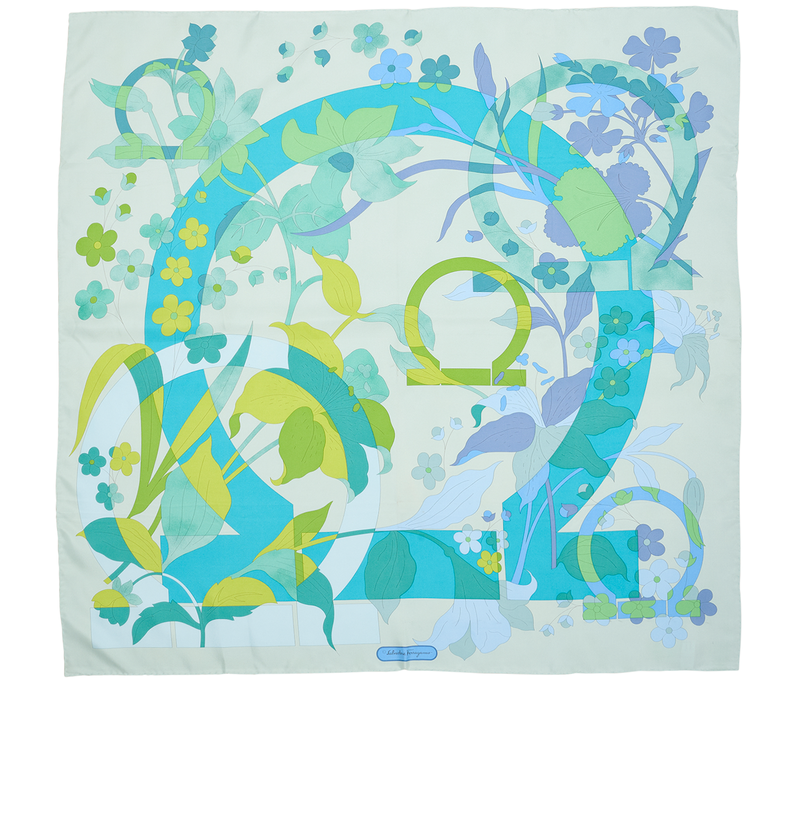 Salvatore Ferragamo Floral Scarf, &pound;110, Accessories, Blue/Green, Silk, Back view