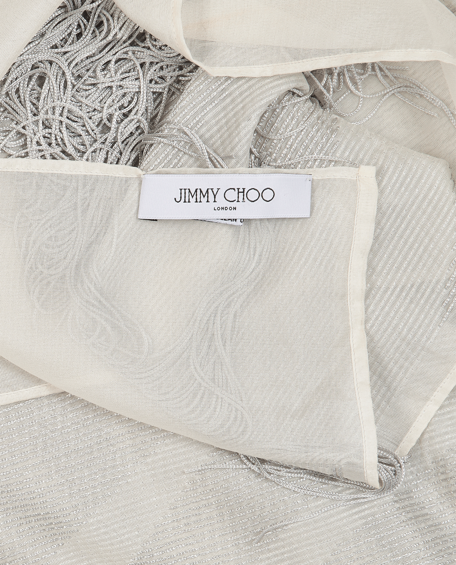 Jimmy Choo Fringed Scarf, &pound;90, Accessories, Silver/White, Silk/Viscose, Other view