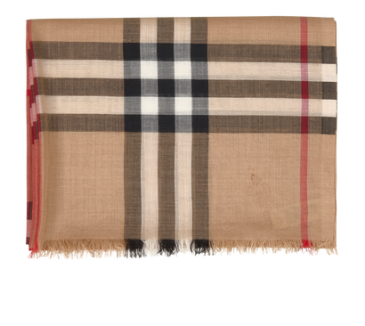 Burberry Check Fringed Shawl, &pound;120, Accessories, Brown, Silk/Wool, Front view