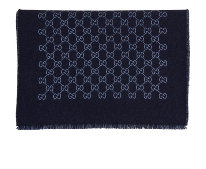 Gucci GG Fringed Scarf, &pound;230, Accessories, Blue, Wool, Front view