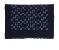 Gucci GG Fringed Scarf, Wool, Blue, MII, 2*