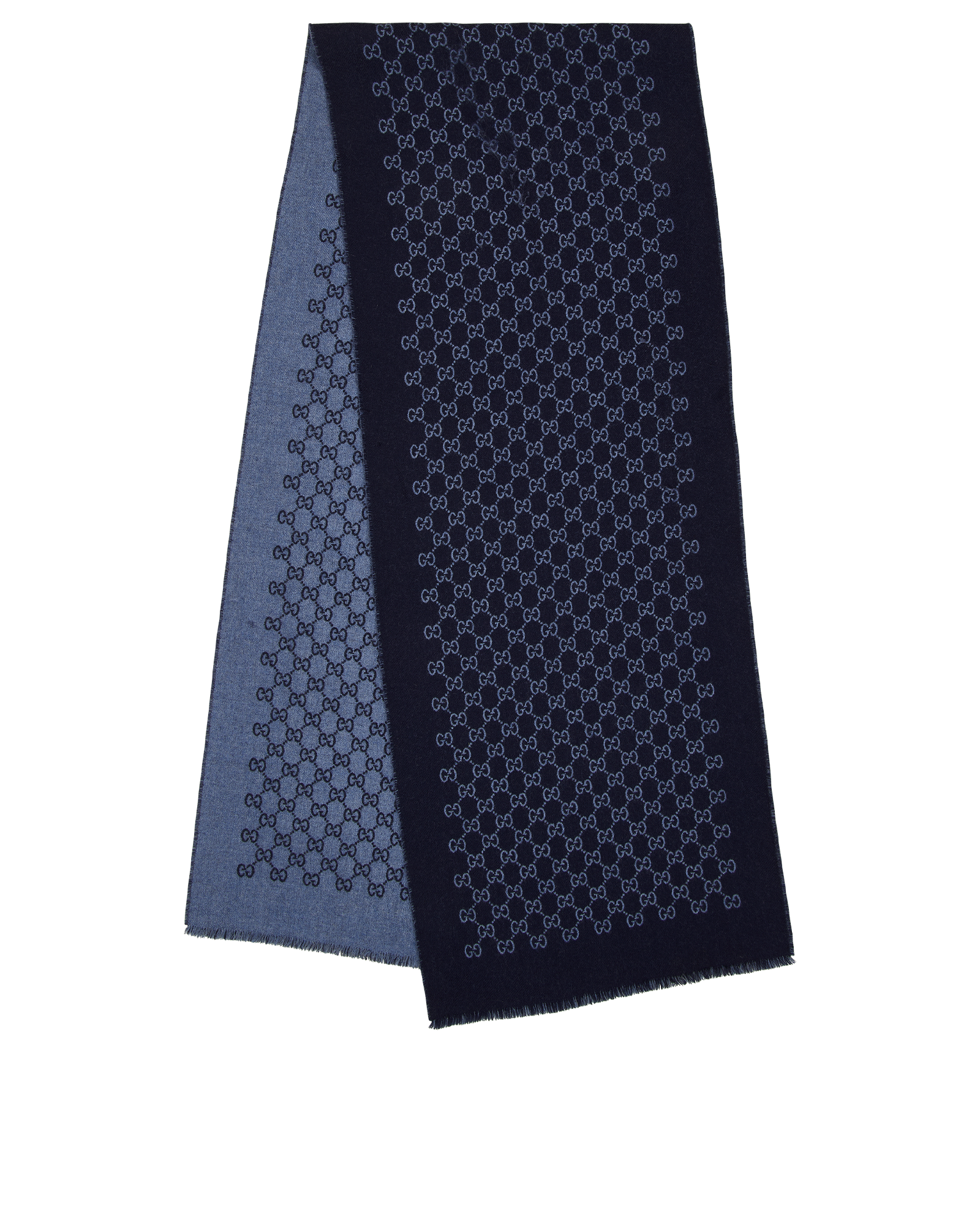 Gucci GG Fringed Scarf, &pound;230, Accessories, Blue, Wool, Back view