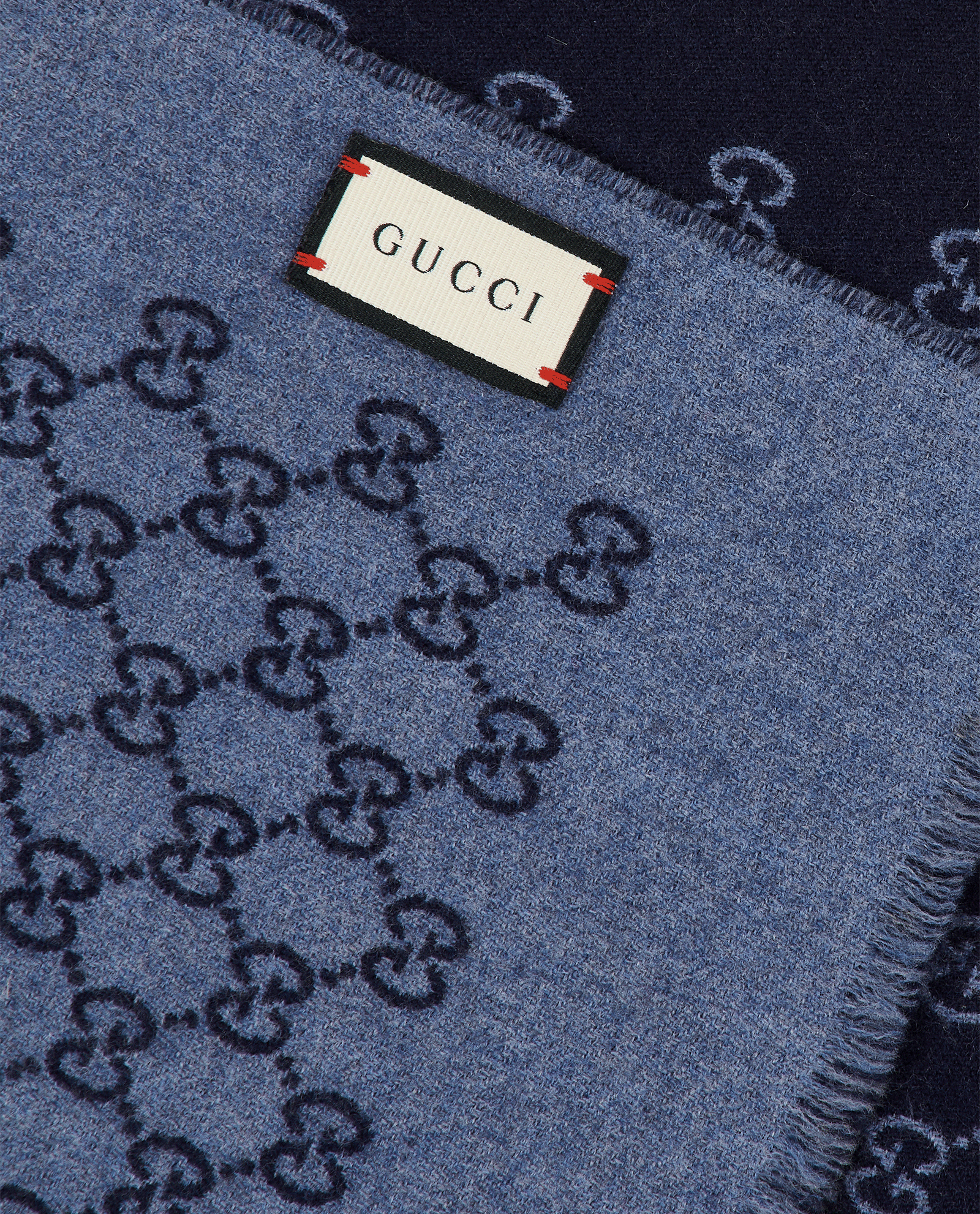Gucci GG Fringed Scarf, &pound;230, Accessories, Blue, Wool, Other view