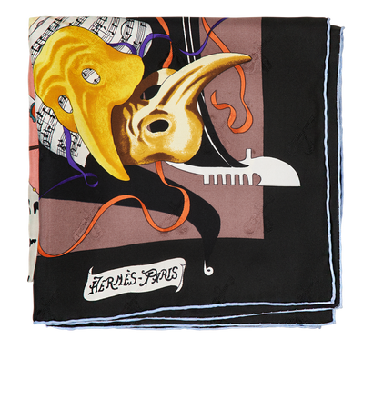 Hermes Le Carnaval De Venise Carre 90, &pound;180, Accessories, Black/Cream, Silk, Front view
