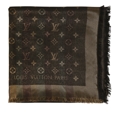 Louis Vuitton So Shine Monogram Shawl, &pound;250, Accessories, Black/Bronze/Brown, Silk/Viscose, Front view