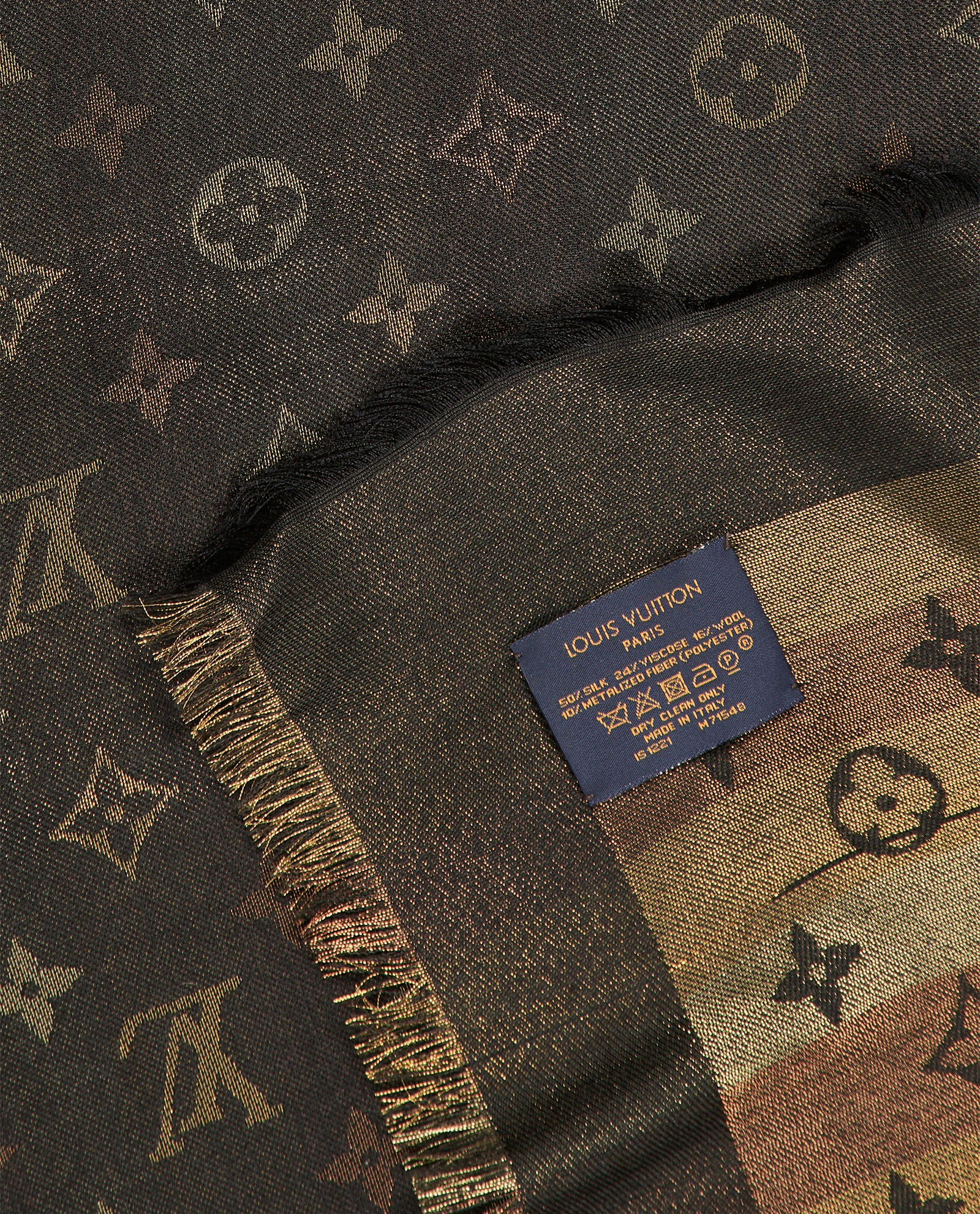 Louis Vuitton So Shine Monogram Shawl, &pound;250, Accessories, Black/Bronze/Brown, Silk/Viscose, Other view