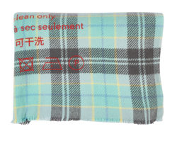 Acne Studios Plaid & Logo Printed Shawl, Wool, Grey/Green/Blue, 3*