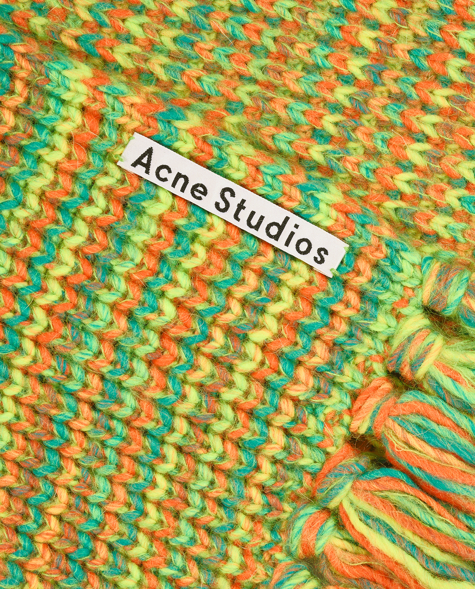 Acne Studios Fringed Knit Scarf, &pound;70, Accessories, Green/Orange, Wool, Other view