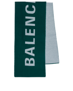 Balenciaga Logo Scarf, Wool, Green, 2*