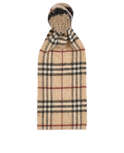 Burberry Pom Pom Check Scarf, &pound;110, Accessories, Beige, Wool, Front view