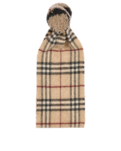 Burberry Pom Pom Check Scarf,  Wool, Beige,MIE, 2*