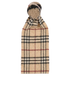 Burberry Pom Pom Check Scarf, &pound;110, Accessories, Beige, Wool, Front view