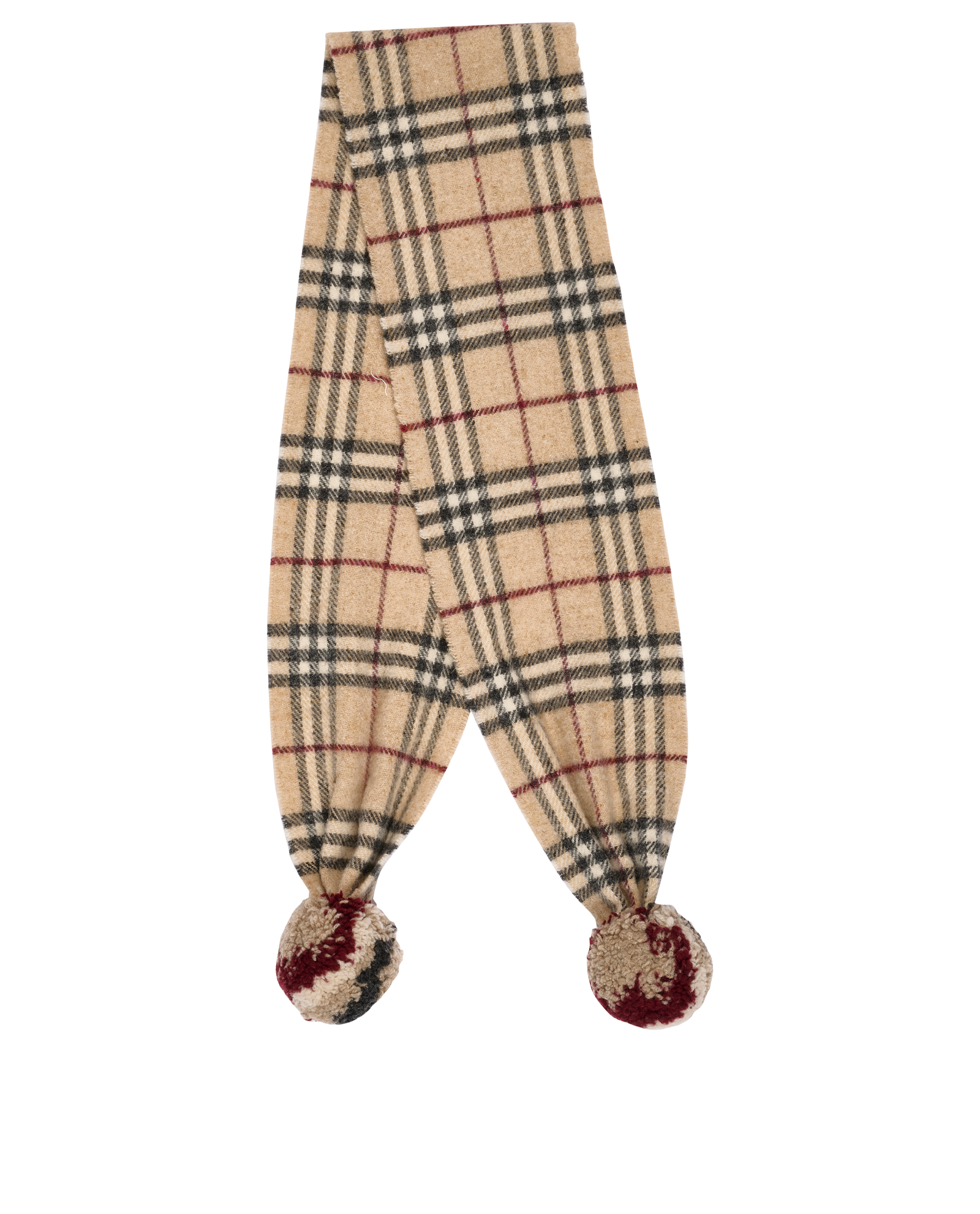 Burberry Pom Pom Check Scarf, &pound;110, Accessories, Beige, Wool, Back view