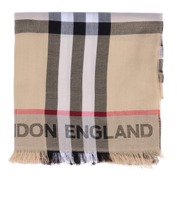 Burberry Check London England Scarf, Cotton, Beige, 3*