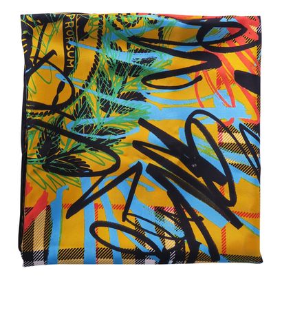 Burberry Graffiti SQ Scarf, £45, Accessories, Black/Yellow, Silk, Front view