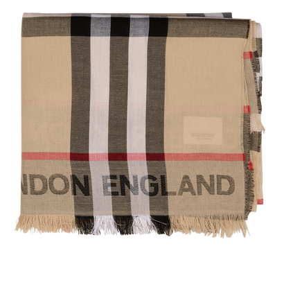 Burberry Check Scarf, &pound;230, Accessories, Beige/Black/Red, Cotton, Front view