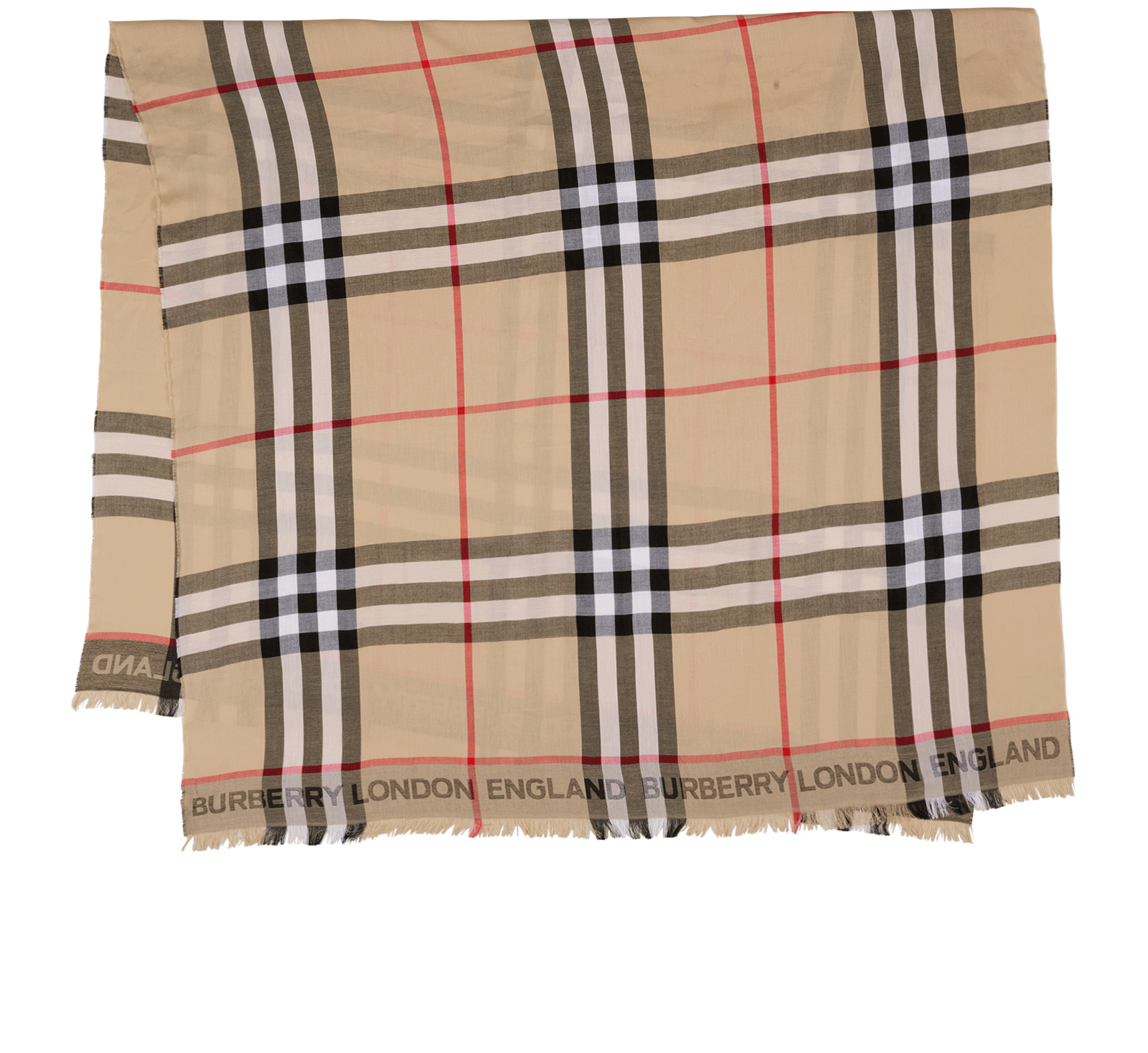 Burberry Check Scarf, &pound;230, Accessories, Beige/Black/Red, Cotton, Back view