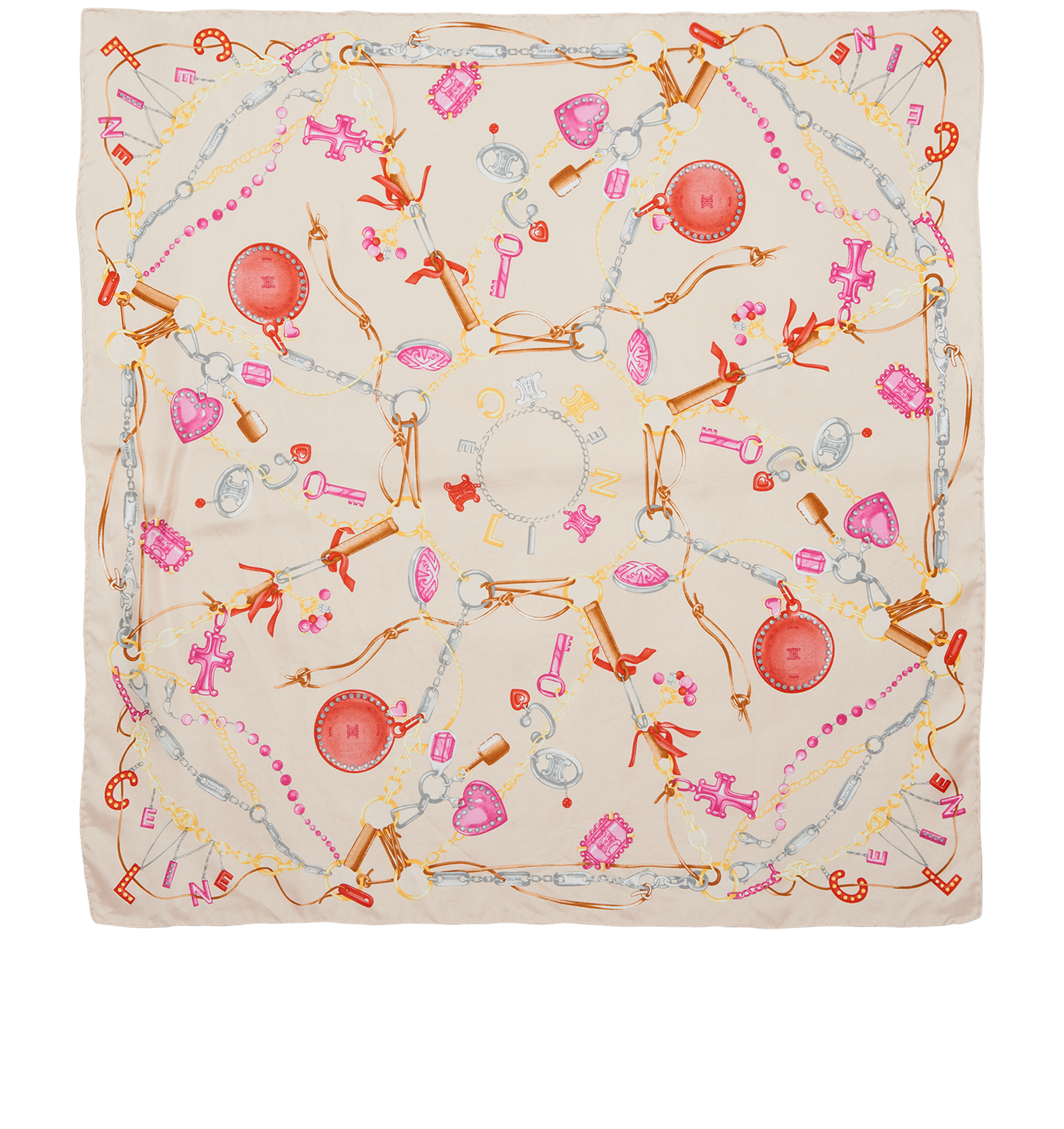 Celine Ornaments Print Scarf, &pound;220, Accessories, Pink, Silk, Back view
