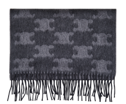 Celine Frindged Triumph Scarf, Wool, Grey, 3*