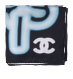 Chanel Neon-Print Scarf, Silk, Black, 3*