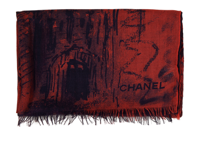 Chanel Tartan Print Scarf, &pound;350, Accessories, Navy/Red, Cashmere, Front view