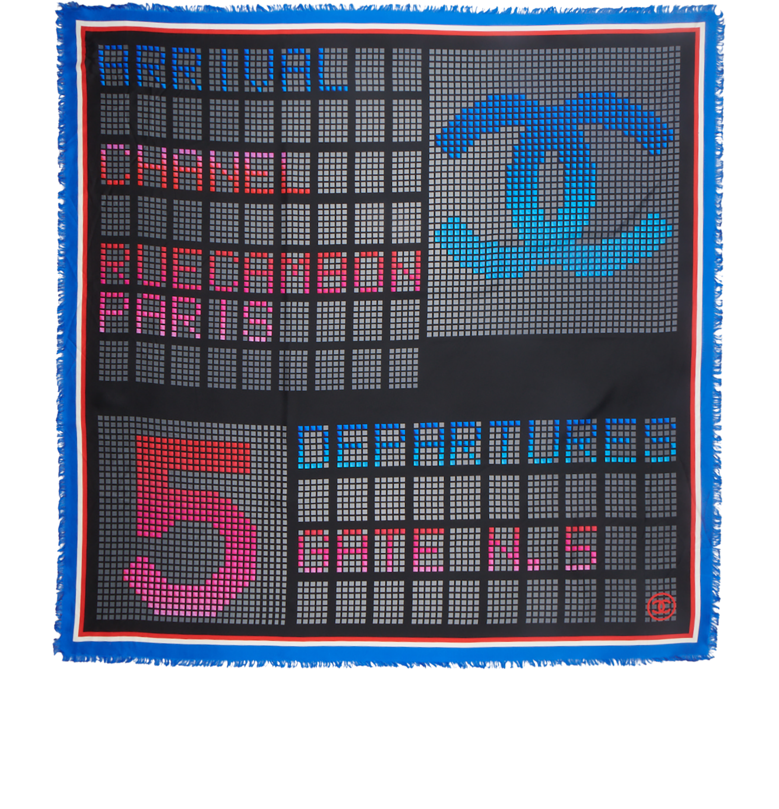 Chanel CC Tweed Print Shawl, &pound;450, Accessories, Black/Blue/Red/White, Silk, Back view