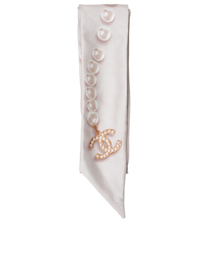 Chanel CC Pearl Print Bandeau Scarf, &pound;105, Accessories, Cream, Silk, Front view