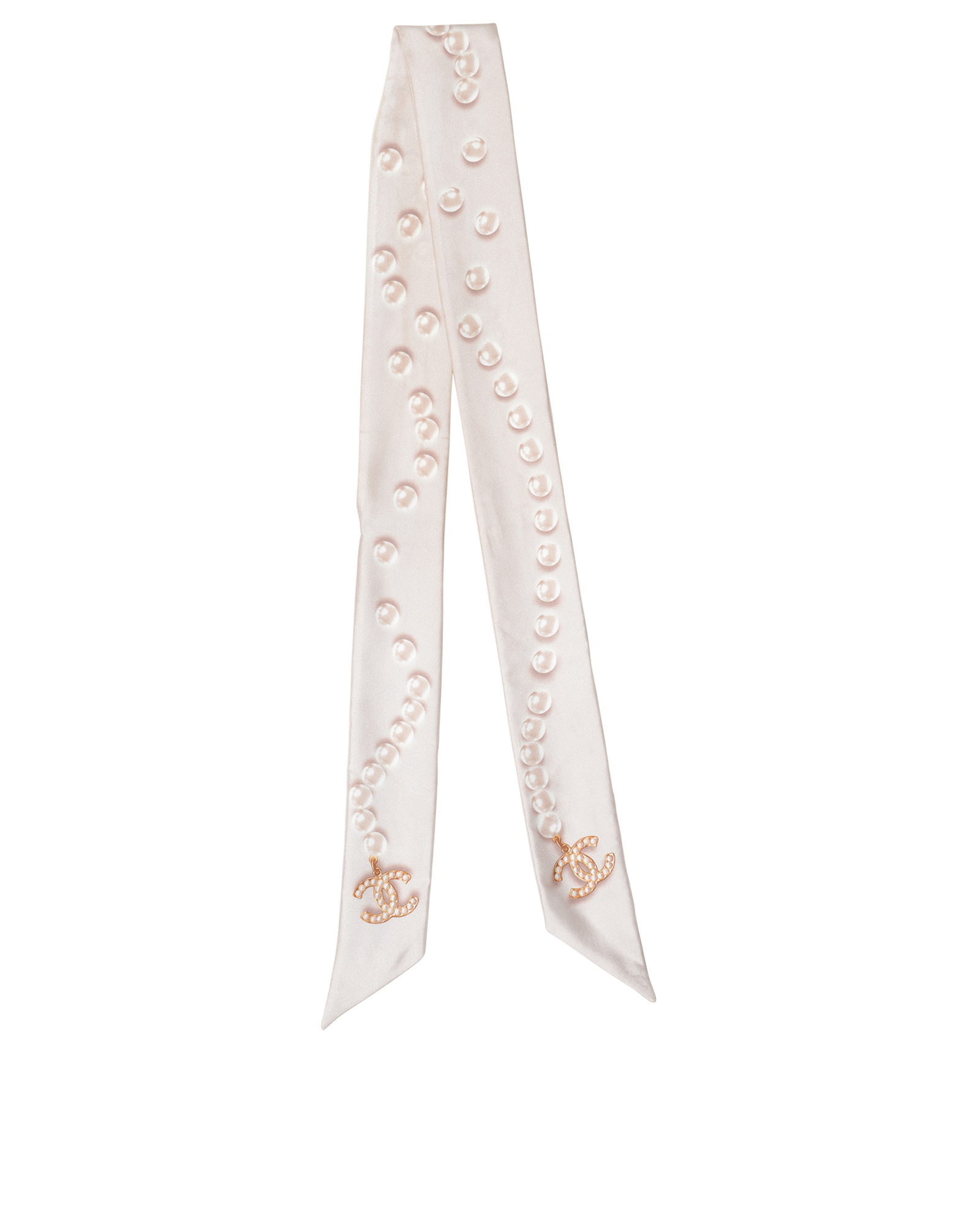 Chanel CC Pearl Print Bandeau Scarf, &pound;105, Accessories, Cream, Silk, Back view