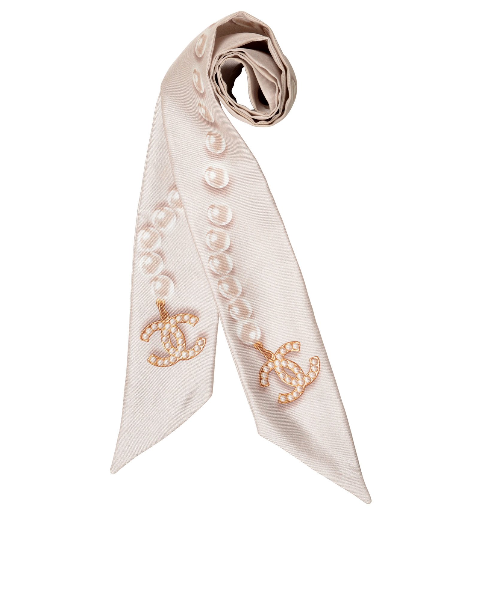 Chanel CC Pearl Print Bandeau Scarf, &pound;105, Accessories, Cream, Silk, Other view